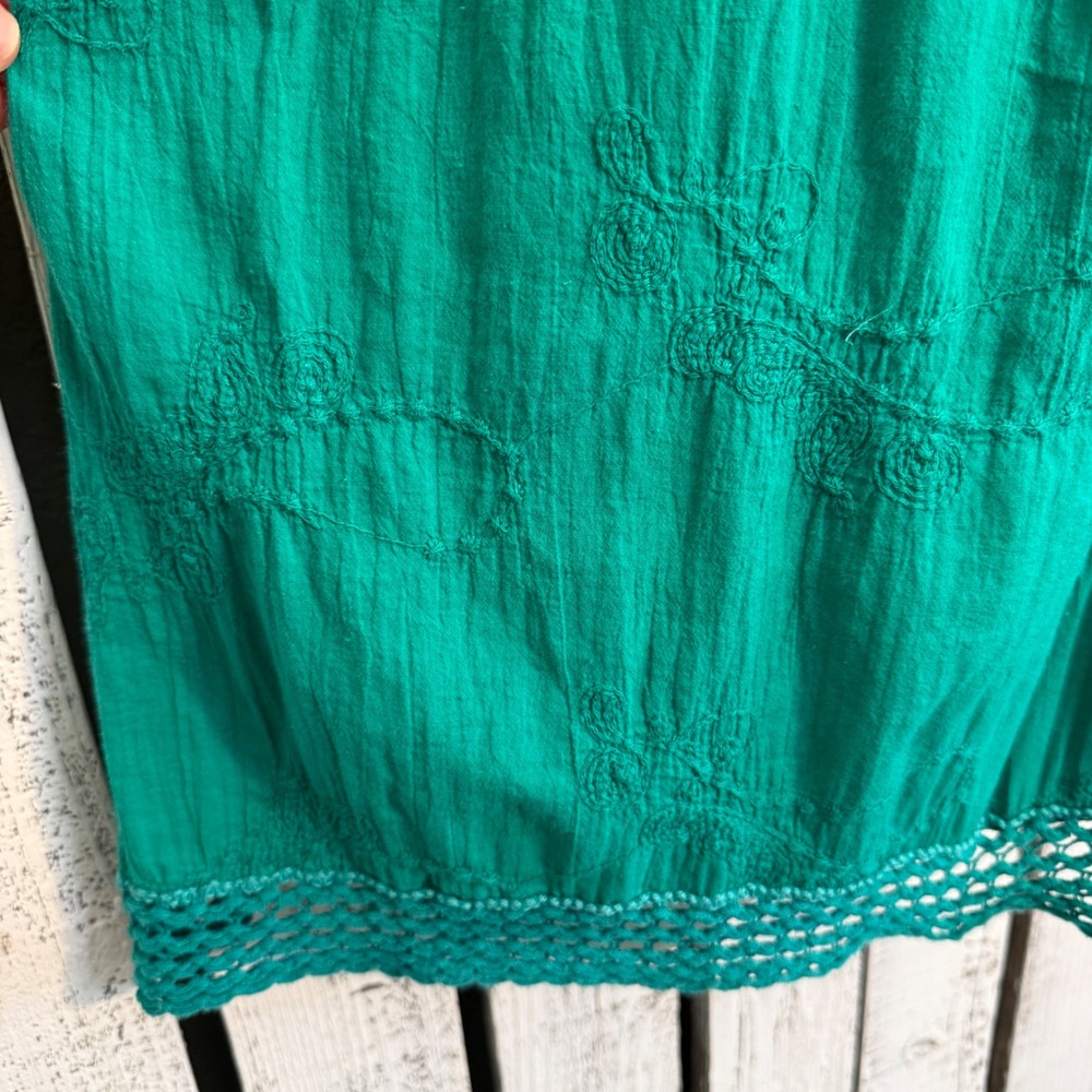 Angie Green Crochet Lace Babydoll Embroidered Top Large Boho Y2K Hippie Cottage - Picture 9 of 9